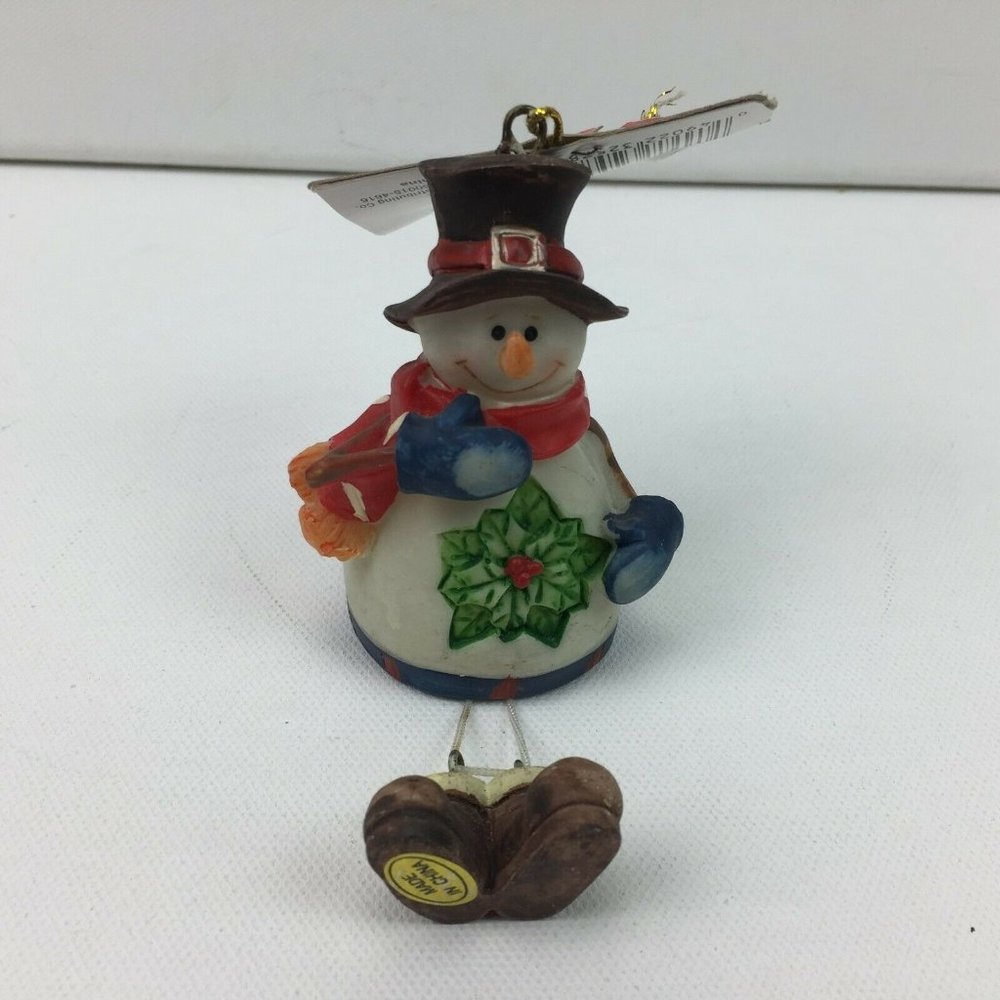 Holiday Seasons Handcrafted Snowman Holly Dangling Shoes Christmas Ornament